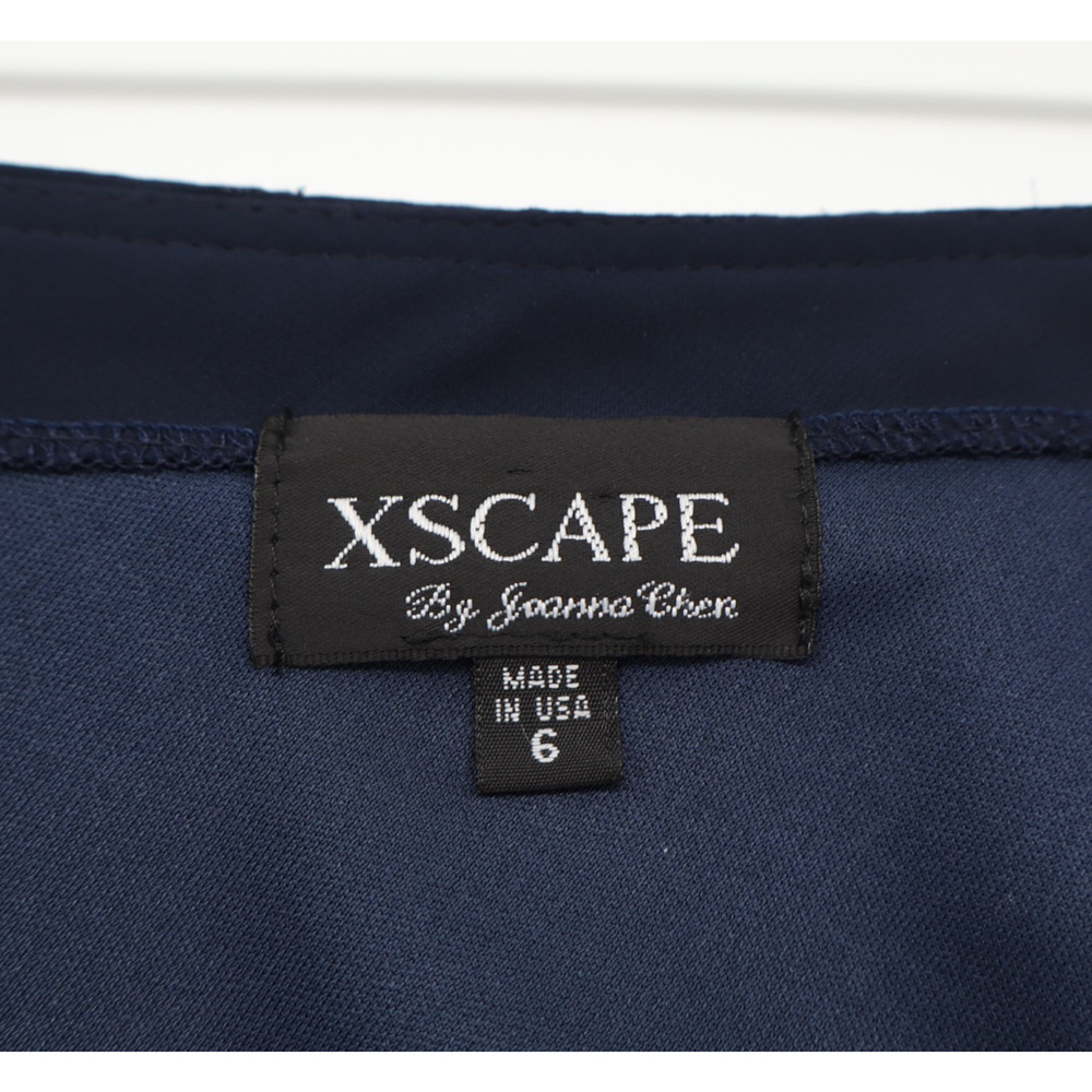 Xscape Sz 6 One Shoulder Pleated Bejeweled Lined Sheer Mini Dress Navy - Picture 5 of 6